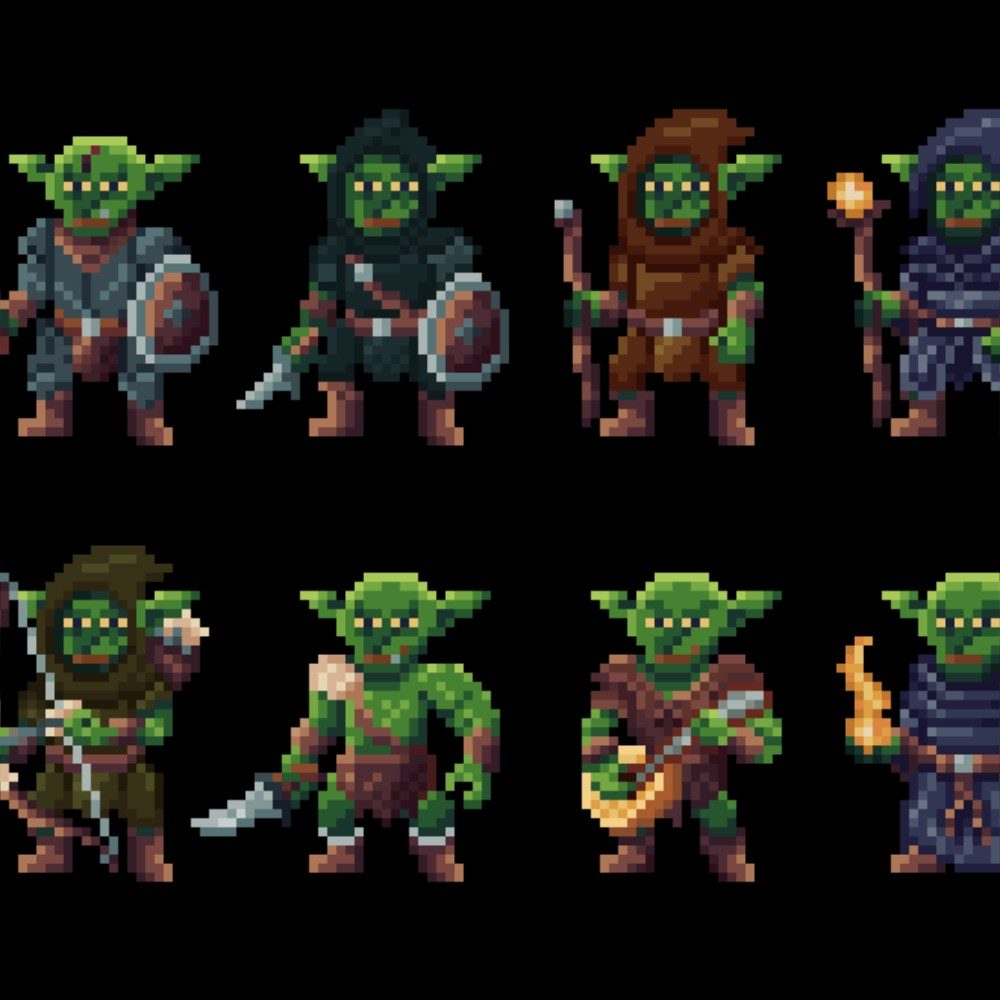 A collection of 8 goblins, photo by 2BitCanvas on the wall
