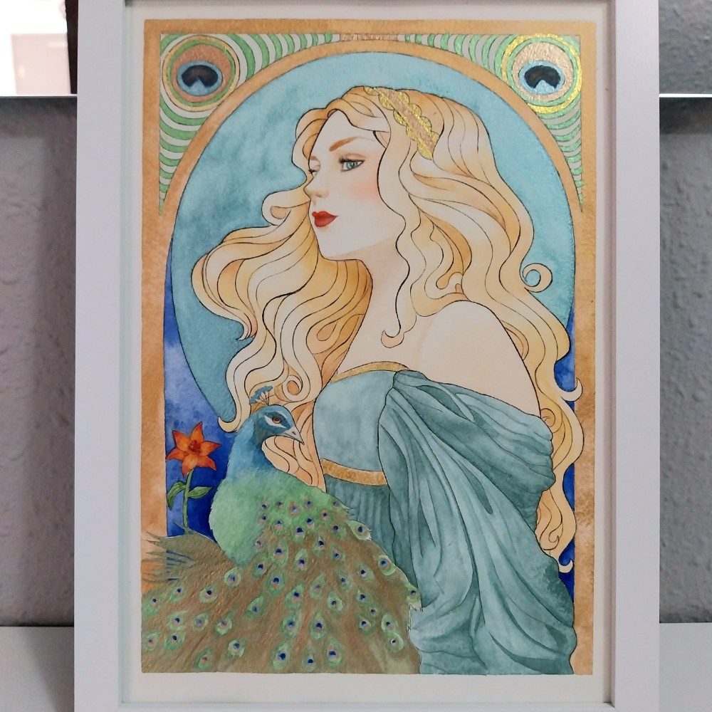 Hera Goddess (watercolor art with ink) Art Noveau Style, photo by PaolaZunicoArt on the wall