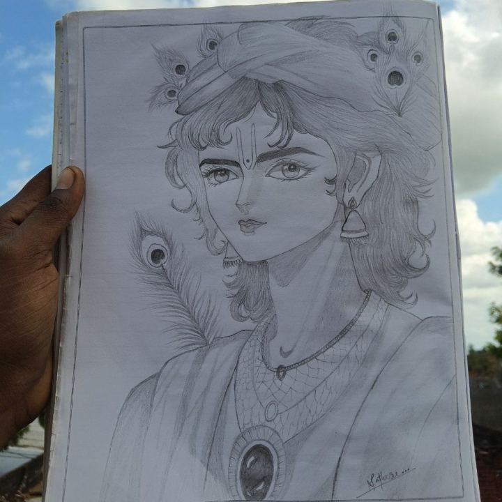 The indian god :- Krishna 🪈, photo by ntrverseart on the wall