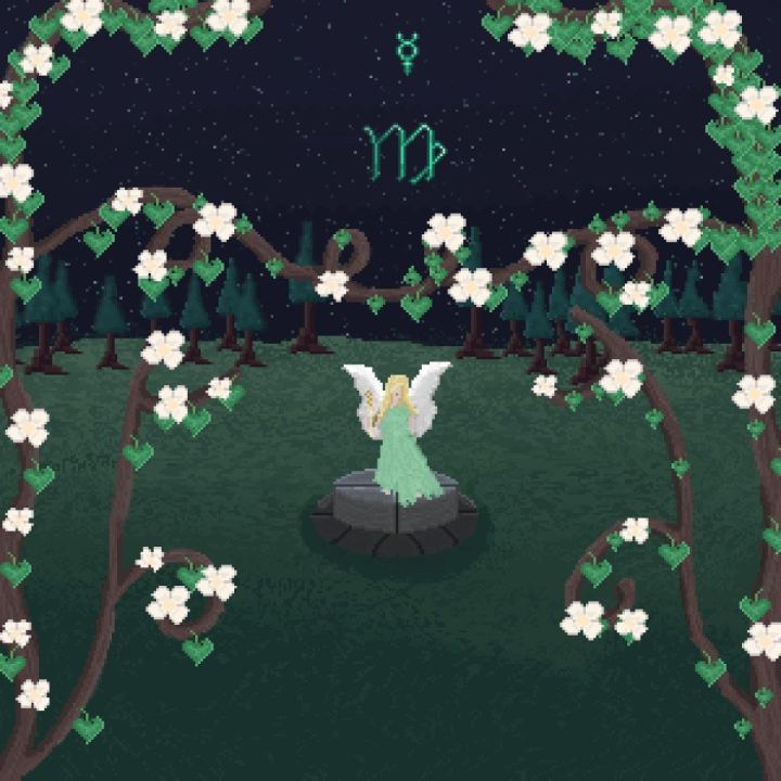 Virgo 2026 pixel art, photo by Lc_287 on the wall