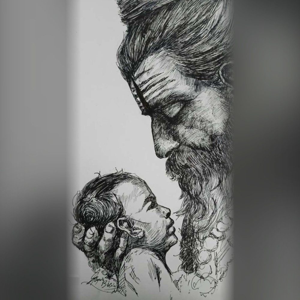 Hermit and a little children, photo by SKAI_ARTStudio on the wall
