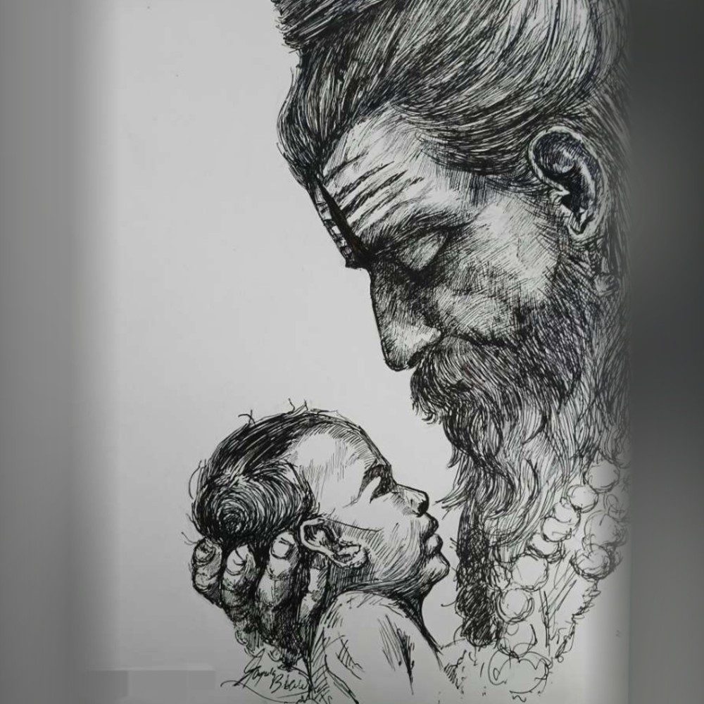 Hermit and the child, photo by SKAI_ARTStudio on the wall