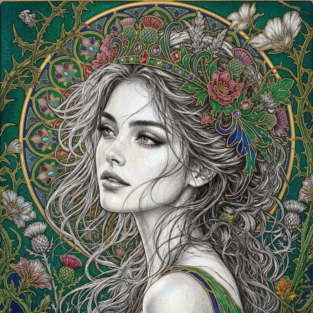 Art Nouveau Briar Rose, photo by Kitler on the wall · WallPixelArt AI Art
