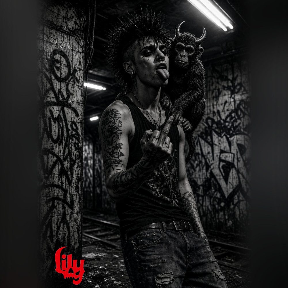 I shit on your morale (think punk), photo by lilyrosegevart2 on the wall · WallPixelArt AI Art