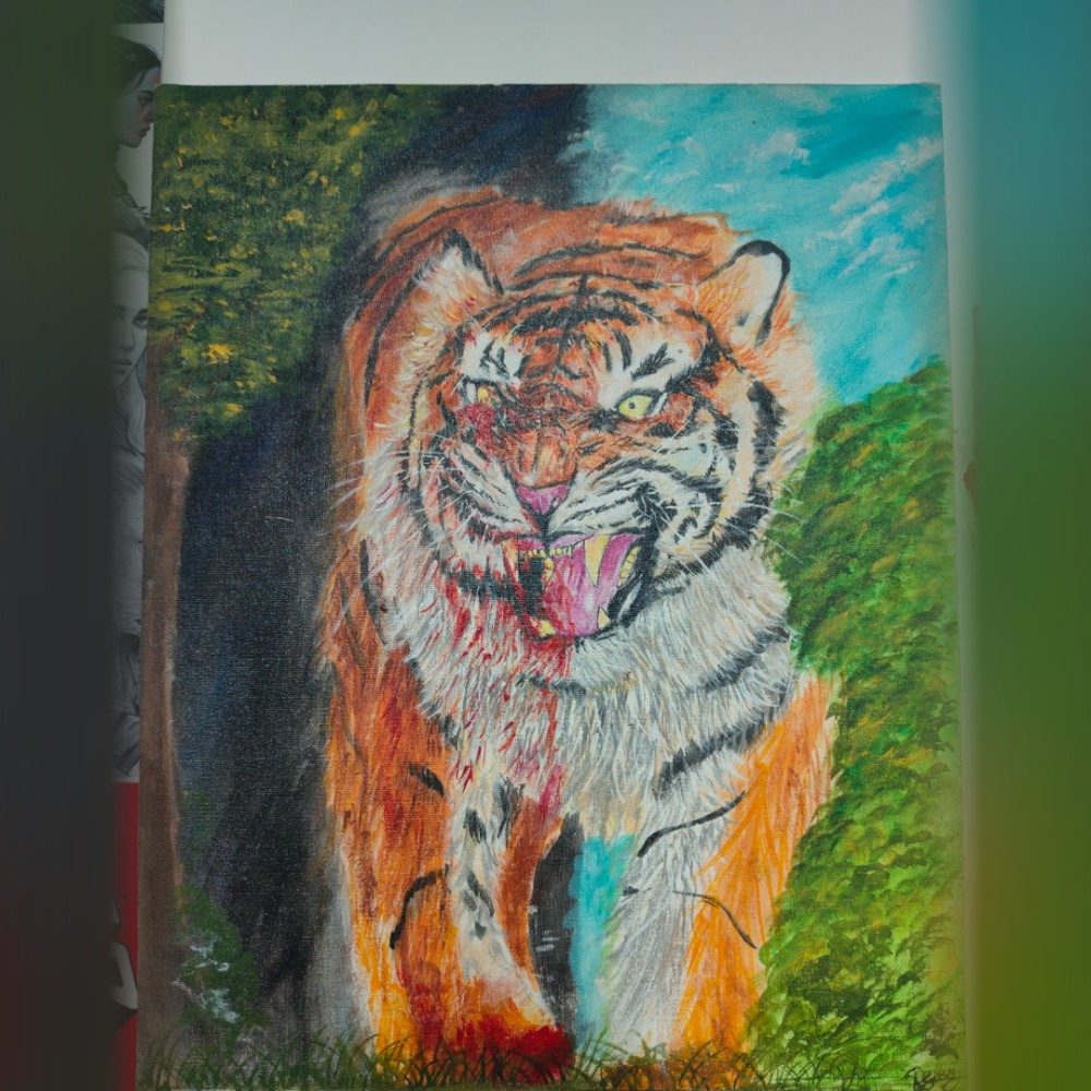 An ferocious tiger, photo by Varunssketchlab on the wall