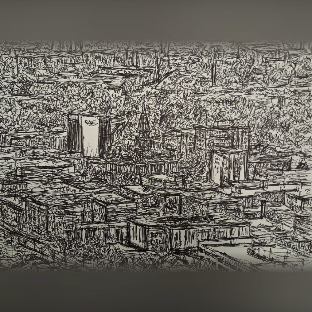 An aerial view of downtown Lafayette and West Lafayette In., photo by Malachi93 on the wall