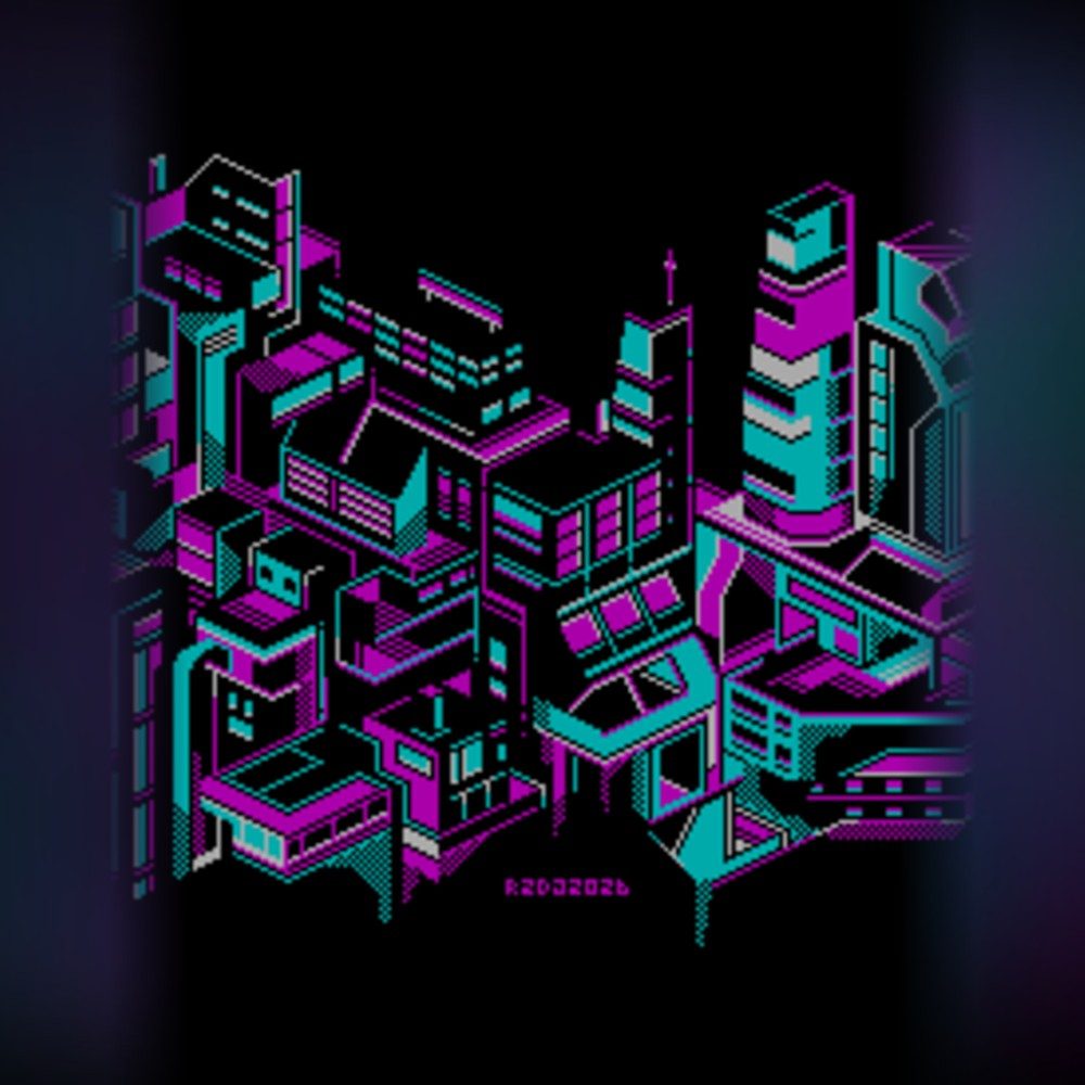 Neon megacity, photo by R2DJ on the wall