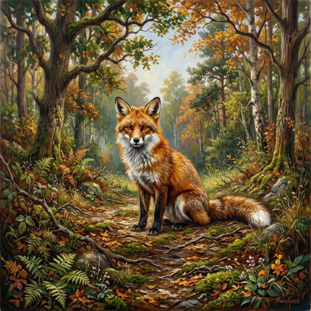 Fox in the forest, photo by Quiet_Lines on the wall