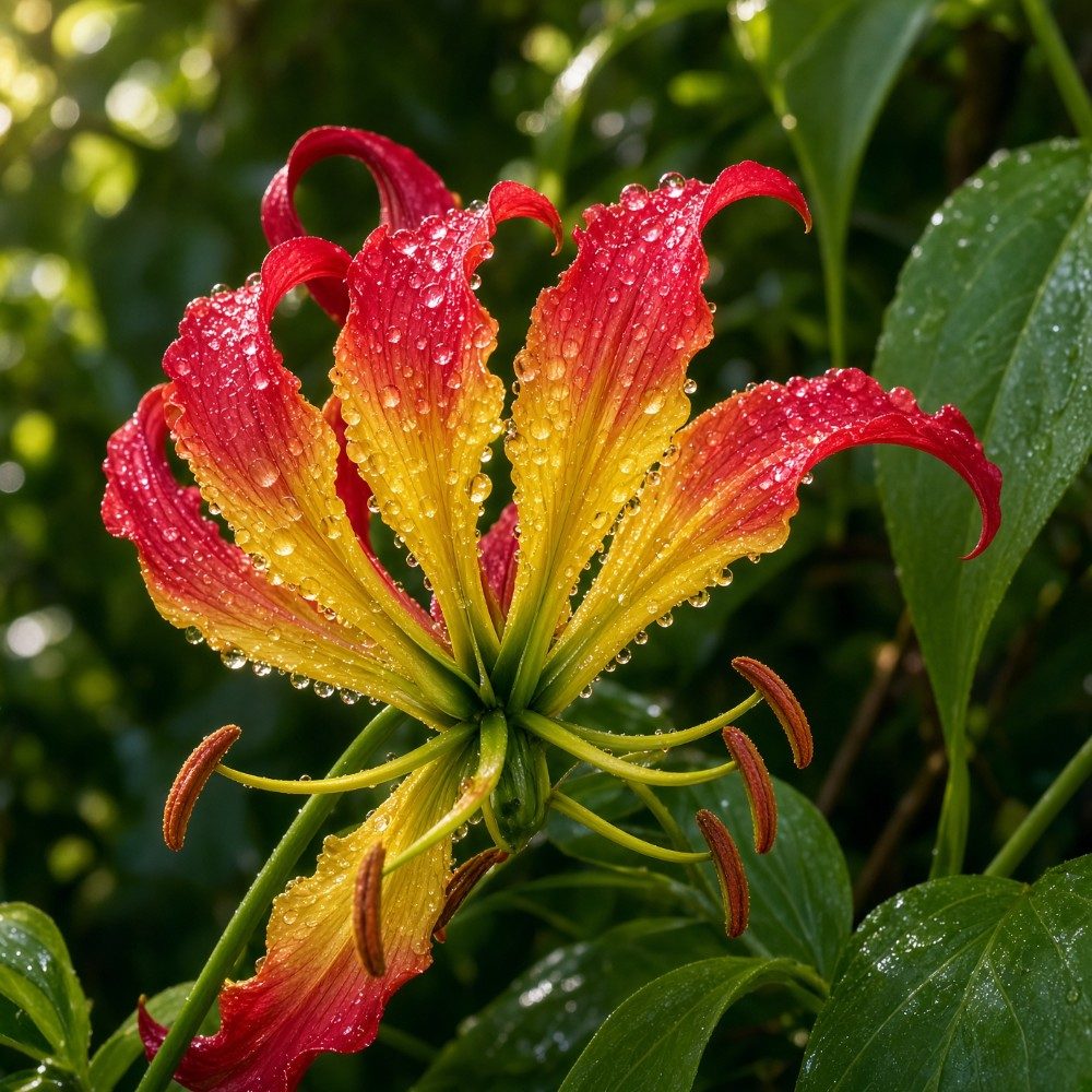 ​🔥✨ Flame Lily (Gloriosa superba) 🌿, photo by Paloama on the wall