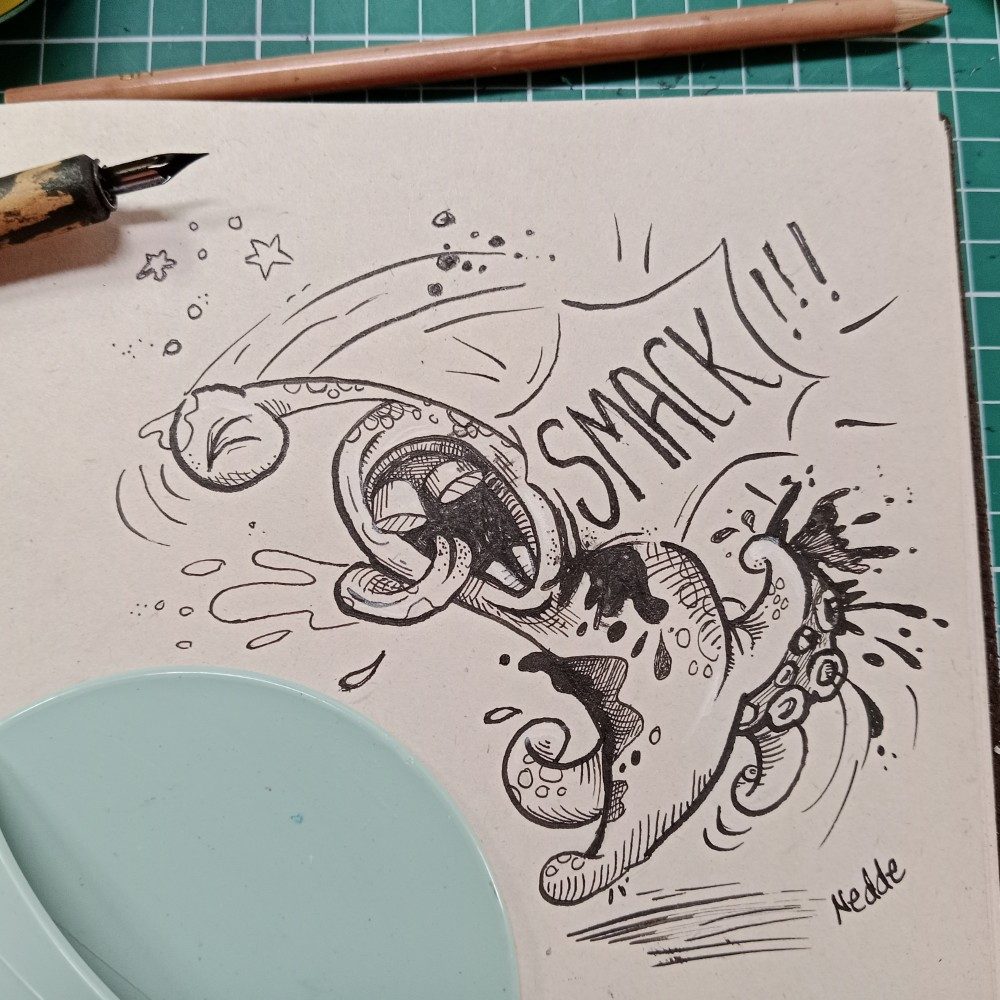 Smack! (inkdrawing), photo by Nedde on the wall