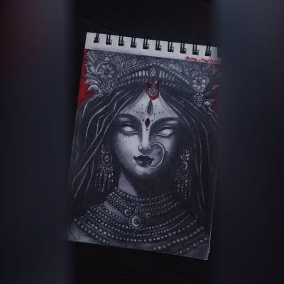 Maa durga potrait ( with graphite and background red pen) 🪷